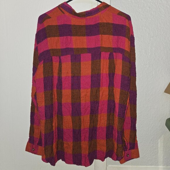 Share Jane & Delancey Plaid Button Down Top Long Sleeve V Neck Fall Tunic Womens - Picture 4 of 7